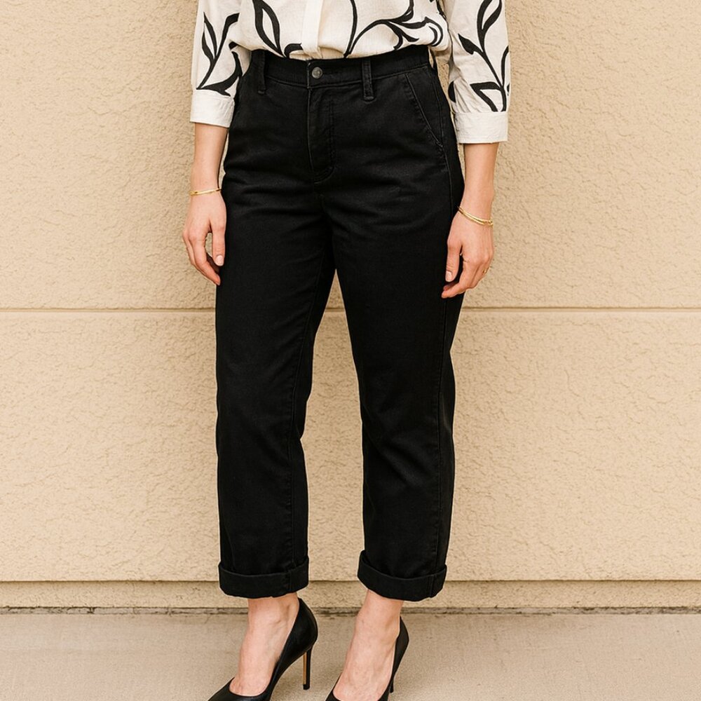 Theory Black Cropped Cuffed Hem Pants Cotton Blend Size 6